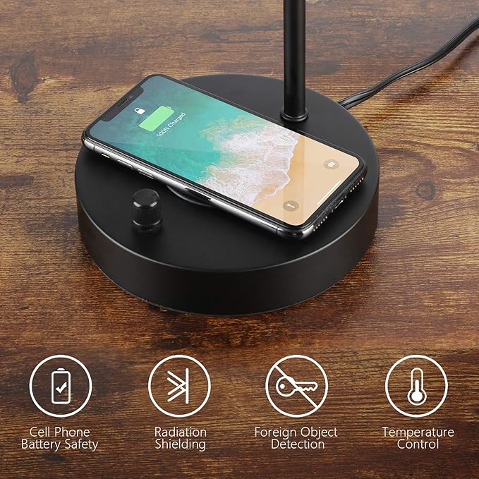 Wireless Charging Desk Lamp – Table Lamp with USB Port and Wireless Charging Pad, Bedside Lamp for Office Bedroom Living Room College Dorm