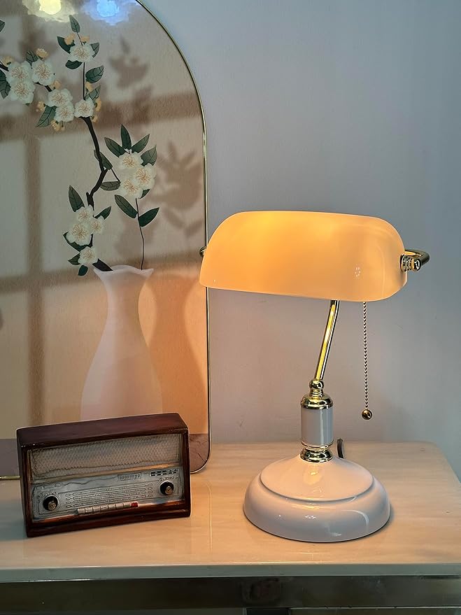 FIRVRE Glass Bankers Lamp Desk Lamp Classic Retro Table lamp Reading Modern for Home Office nightstand Bedside Study Desk Library