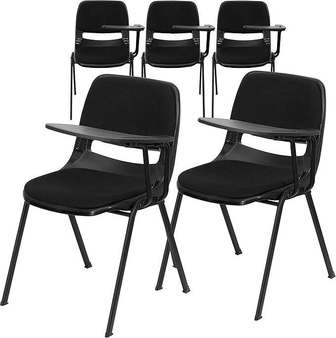 Flash Furniture HERCULES 5 Pack Black Padded Ergonomic Shell Chair with Left Handed Flip-Up Tablet Arm