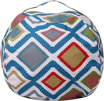 Colorful House Stuffed Animal Storage Bean Bag Chair Cover for Kids Stuffable Zipper Beanbag for Organizing Children Toys Large Canvas(26'',Square Pattern)