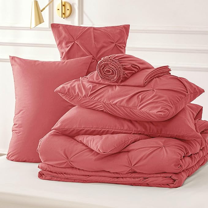 Bedsure Comforter Set Queen - Bed in a Bag Queen 7 Pieces, Bedding Sets Bed Set with Comforter, Sheets, Pillowcases & Shams (Coral Red)