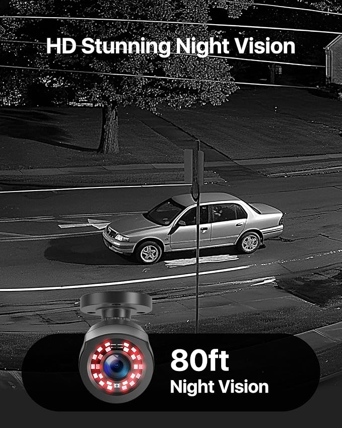ZOSI 3K Lite Security Camera System Indoor Outdoor,AI Human/Vehicle Detection,Night Vision,Remote Access,4pcs 1080P 1920TVL Weatherproof Surveillance Cameras,H.265+ 8CH CCTV DVR(NO HDD)