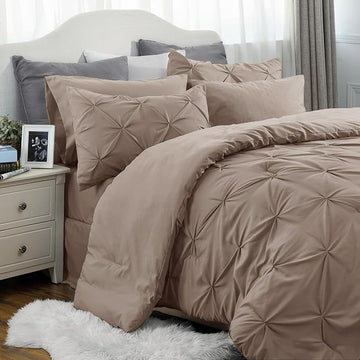 Bedsure Khaki Comforter Set Queen - Bed in a Bag Queen 7 Pieces, Pintuck Beddding Sets Green Bed Set with Comforter, Sheets, Pillowcases & Shams