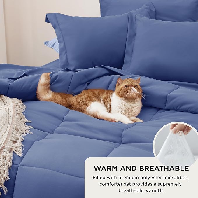 Bedsure Infinity Blue Twin Comforter Set - 5 Pieces Solid Twin Bed in a Bag, Twin Bed Set Infinity Blue with Comforters, Sheets, Pillowcase & Sham