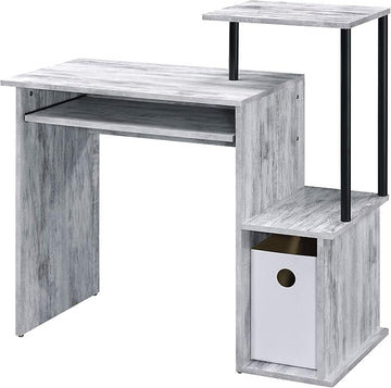 Acme Lyphre Wooden Top Computer Desk in Antique White and Black