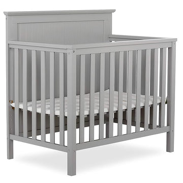 Ava 4-in-1 Convertible Mini Crib in Pebble Grey, 635-PG, Greenguard Gold Certified, Non-Toxic Finish, Comes with 1" Mattress Pad, with 3 Mattress Height Settings