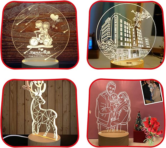 2Pcs 4" Round Wood LED Display Base, Warm Color Wooden Lighted Base Stand for Crystal Glass Resin Art, Acrylic and Plexiglass