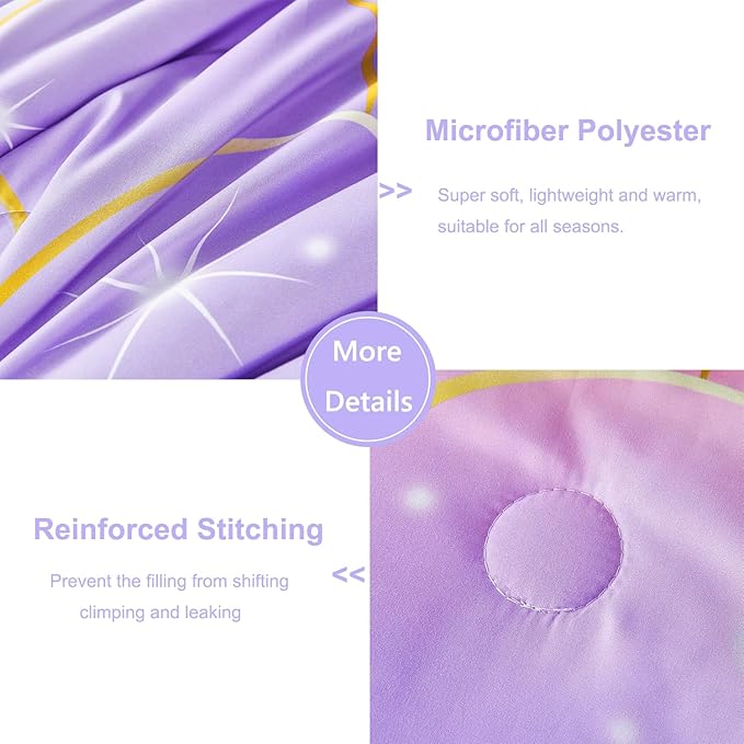 PERFEMET Full Size Mermaid Comforter Sets 6 Pieces Purple Ombre Girls Bedding Sets Tie Dye Rainbow Glitter Bed in A Bag for Kids Teens Girls Women