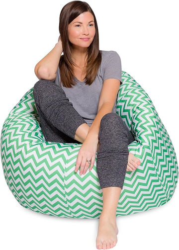 Posh Beanbags Bean Bag Chair, X-Large-48in, Pattern Chevron Green and White
