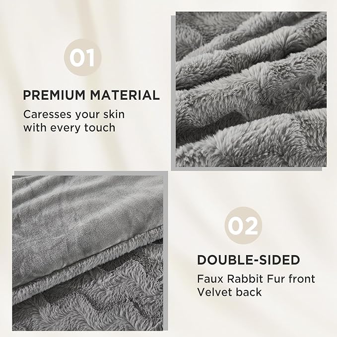 Andency Grey Fleece Comforter Set Queen Size, 3 Pieces Fuzzy Fluffy Faux Fur Bedding Comforter Set for Queen Bed, Warm Plush Shaggy Sherpa Bed Set for Women Man
