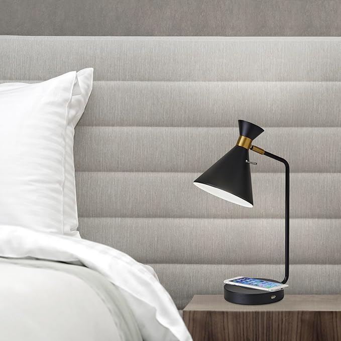 Adesso 4507-01 Maxine Desk Lamp Wireless Charging, 7W LED, 5W QI, USB Port, Indoor Lighting Lamps