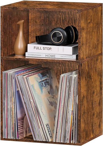 LEYAOYAO 2 Cube Bookshelf,Brown Record Player Stand Holds up to 100 Albums, Mini Wood Book Shelf Storage Organizer,Turntable Stand with Vinyl Storage Cabinet, Narrow Open Bookcase for Small Spaces