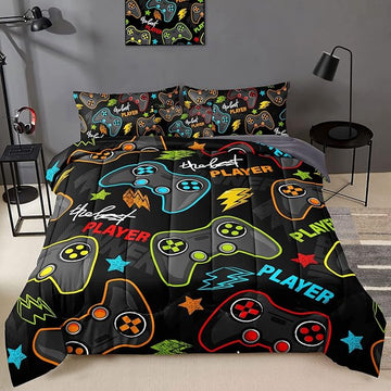 6 Pieces Gamer Comforter Set for Boys Gaming Bedding Set Full Size,Video Game Controller Comforter for Boys Kids Adult 3D Gamepad Microfiber Bedding Sets 6 Pieces Bed in A Bag Sets3011,Full