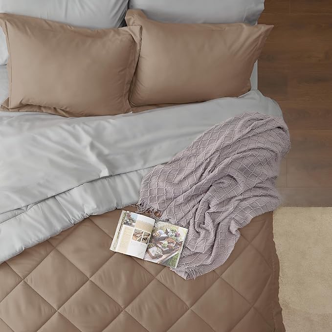 Bedsure Brown King Size Comforter Set - 7 Pieces Reversible King Bed in a Bag, King Bed Set Brown and Grey with Comforters, Sheets, Pillowcases & Shams