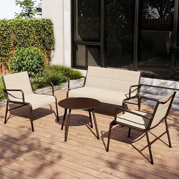 EAST OAK Outdoor Conversation Waterproof patio furniture set, 4-Pieces, Beige