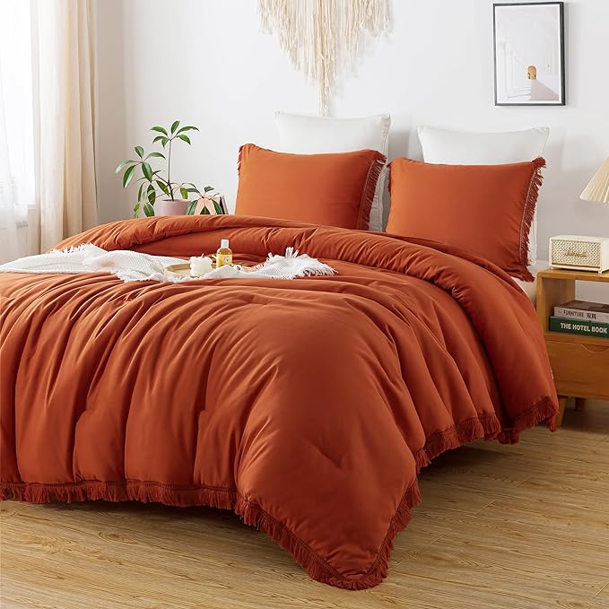 Andency California King Comforter Set Burnt Orange - 3 Pieces Cal King Boho Terracotta Lightweight Bedding Comforter Sets, Oversized All Season Soft Bed Set (104x96In Comforter & 2 Pillowcases)