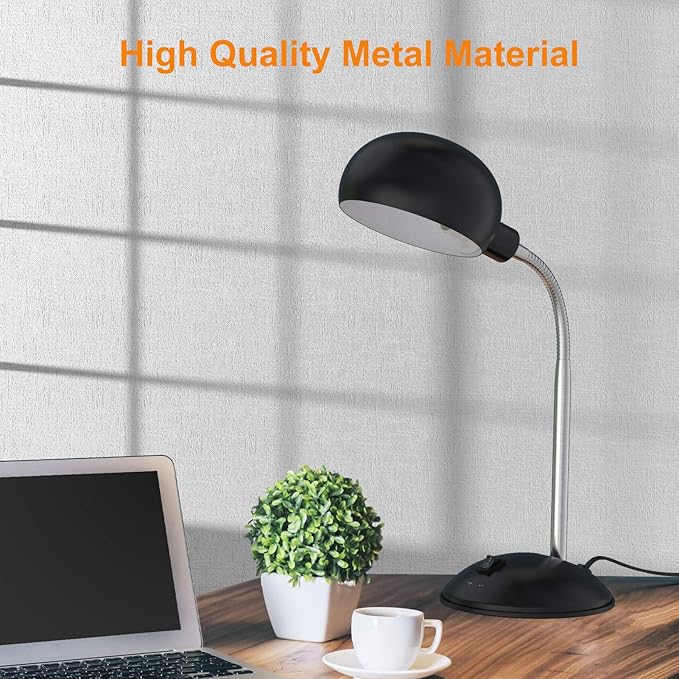 LEPOWER Metal Desk Lamp, Flexible Goose Neck Table Lamp, Eye-Caring Study Desk Lamp with E12 Lamp Base, Adjustable Desk Lamp for Living Room, Bedroom, Study Room and Home Office (Black)