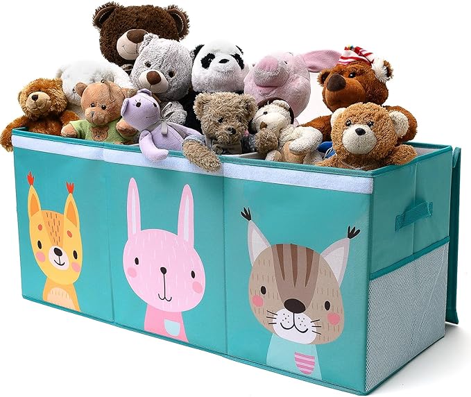 Extra Large Toy Storage Organizer with Lid - Sturdy, Collapsible Toy Chest Storage Box with Cute Design - Toys Bin with Dividers for Kids, Boys, Girls, Nursery, Bedroom, Play room 37"x16"x14"