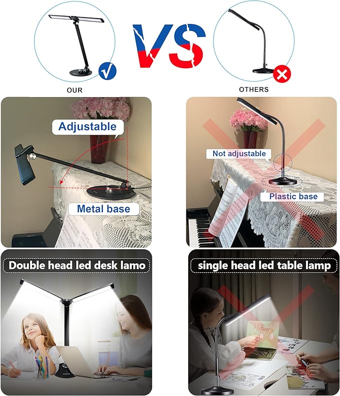 NUNET LED Desk Lamps for Home Office,Piano Lamp for Upright Piano,NULED Rotatable Aluminum Desk Lamp with USB Charging Port,Eye-Caring Reading Light/3 Lighting Modes/Brightness diammable Lamp,Silver