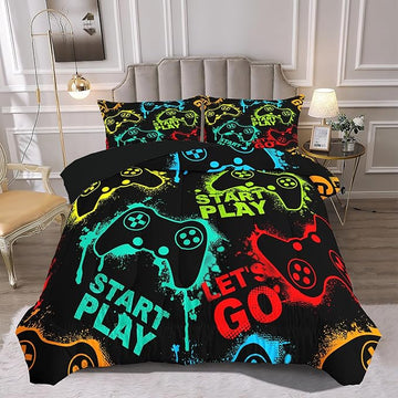 Kids Comforter Bedding Set Twin Size, 3 Piece Super Soft Breathable Print Kids Bedding Sets for Boys, Machine Washable Durable Comforter Set with Comforter and 2 Pillowcases (Twin, GamePad)