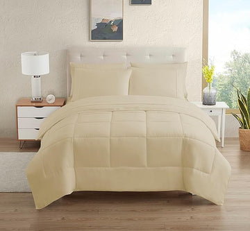 Dorm Room Essentials College Bedding Comforter Set 5 Piece Twin XL Size Bed in a Bag for College Students Boys and Girls, Twin XL, Cream/Beige