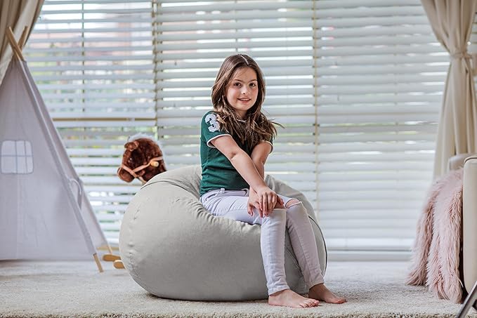 Wekapo Stuffed Animal Storage Bean Bag Chair Cover for Kids | Stuffable Zipper Beanbag for Organizing Children Plush Toys Large Premium Cotton Canvas (Solid Grey, X-Large)