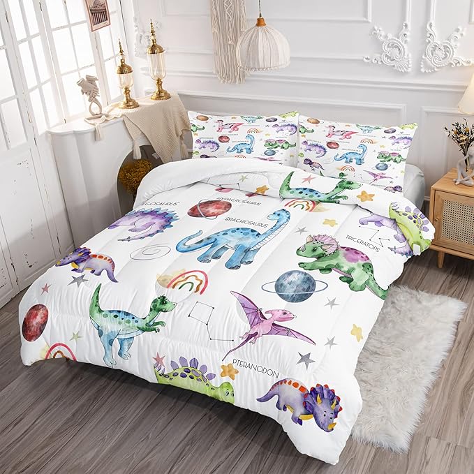 CVHOUSE Dinosaur Bedding Set,Dinosaur Comforter,Dinosaur Comforter Set Twin,Microfiber Quilt Set with 1 Comforter and 2 Pillow Cases- 3 Piece