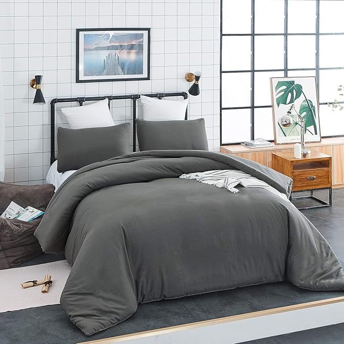 Grey Comforter Set Twin Pure Dark Gray Beddig Set for Kids Teens Adult Solid Gray Color Bedding Set Lightweight Durable Gray Blanket Quilts Set