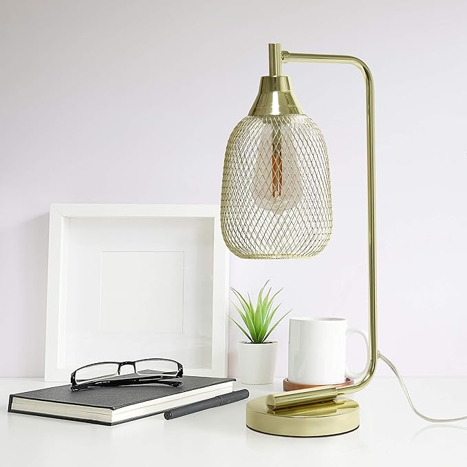 Elegant Designs LD1060-GLD Mesh Wire Table Lamp, Gold