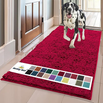 Muddy Mat® Original Dog Door Mat for Muddy Paws, Super Absorbent Microfiber, Non-Slip Washable Pet Rug, Quick Dry Chenille Entryway Carpet, Machine Washable Indoor Outdoor mat, Maroon 35"x60"