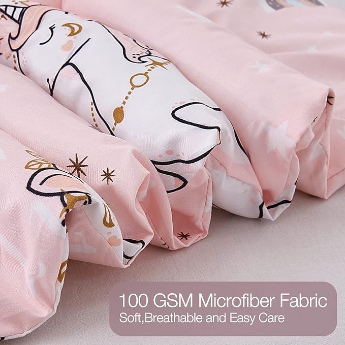 JSD Pink Unicorn Kids Comforter Set for Girls, 3 Pieces Full Microfiber Comforter with Pillow Sham, Soft Comfortable Machine Washable