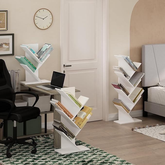 Furinno Tree Bookshelf 7-Tier Floor Standing Tree Bookcase, White