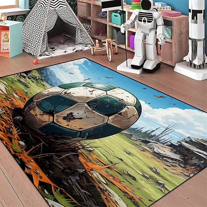 Football Rug for Boys Bedroom - Kids Rug Football Rug Basketball Rugs for Teen Boys Bedroom Football Carpet for Boys Bedroom Football Rugs for Boys Girls Sports Room,4'5''×6'