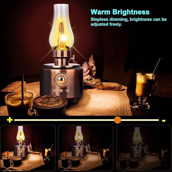 Vintage Table Lamp Retro Bluetooth Speaker Rechargeable Portable Night Light Flameless LED Oil Lamp Bedside Desk Lamp for Bedroom, Cafe, Bar, Desk Decor, Outdoor Camping Birthday Gifts for Kids Women