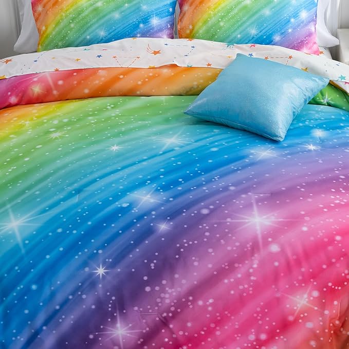Btargot Super Soft 6 Pieces Gradient Star Ring Comforter Set, Colorful Glitter Rainbow Star Pattern Bedding Set for Boys Girls Teens,Twin Multicolor