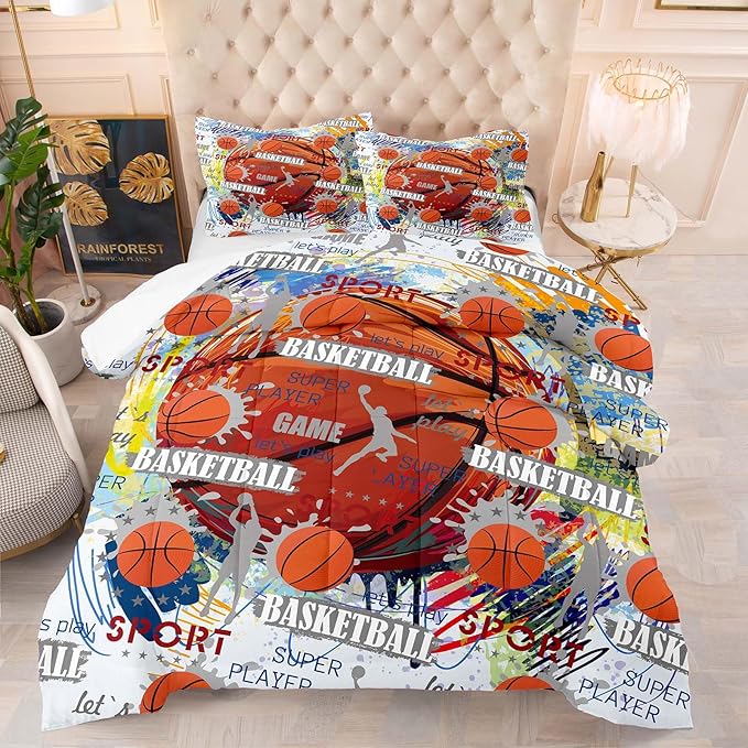 Tailor Shop Basketball Comforter Sets Queen Size, Basketball Bedding Sets for Kids Boys Teens,Sport Comforter Sets with 1 Comforter 2 Pillowcases……
