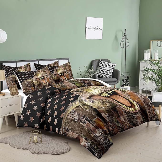 Tailor Shop Dinosaur Boys Comforter Sets Full Size,Dinosaur Bedding Sets for Kids Teens,Camo Comforter Sets American Flag Comforter Sets with 1 Comforter 2 Pillowcase…
