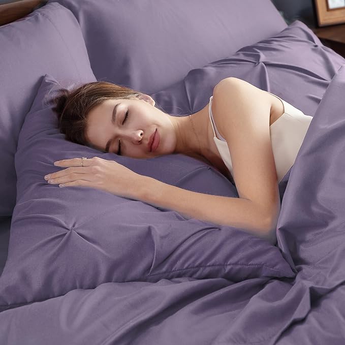 Bedsure Grayish Purple Comforter Set Queen - Bed in a Bag Queen 7 Pieces, Pintuck Beddding Sets Green Bed Set with Comforter, Sheets, Pillowcases & Shams