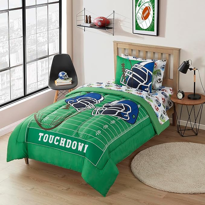 Kids Bedding Set Bed in a Bag for Boys and Girls Toddlers Printed Sheet Set and Comforter, Twin, Football