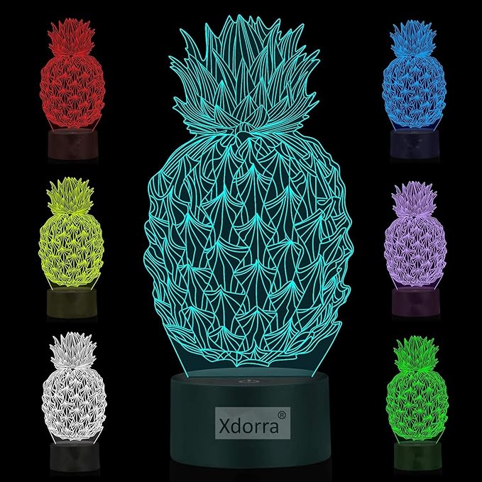 I Love Pineapple 3D Bedside Lamp for Decors - 7 Colors Fruit Pineapple Table lamp Acrylic Crystal Panel 3D Pineapple Decorative Arts Lamp for Bars Stores