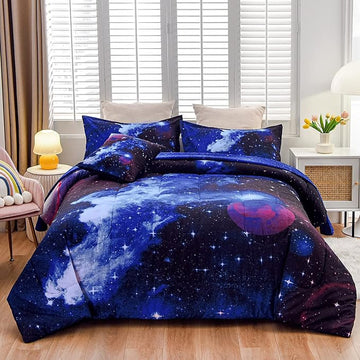 A Nice Night Galaxy 6Pcs Bedding Sets Outer Space Comforter Bed in a Bag 3D Printed Quilt,for Children Boy Girl Teen Kids,Twin 6Pcs