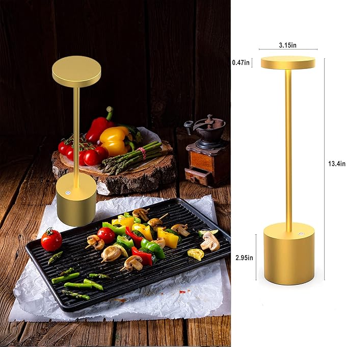 Rechargeable Cordless LED Table Lamp, Portable USB Metal Desk Lamp 6000mAh Battery Operated 3 Level Dimmable Reading Lights for Bedside Nightstand Restaurant Parlor Dining 2Pack Gold