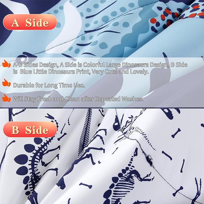 RYNGHIPY Cartoon Dinosaur Comforter Set, Dark Blue Dinosaur Kids Bedding Set for Boys, Dinosaurs Print Comforter Sets for Kids/Toddlers/Teens (Dinosaur,Queen)