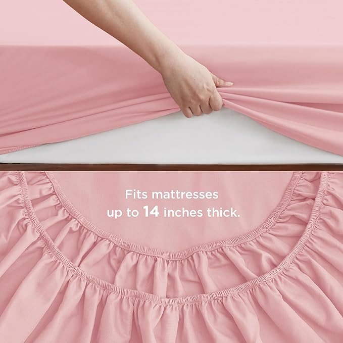 Bedsure Pink Queen Comforter Set - 7 Pieces Solid Queen Bed in a Bag, Queen Bed Set Pink with Comforters, Sheets, Pillowcases & Shams
