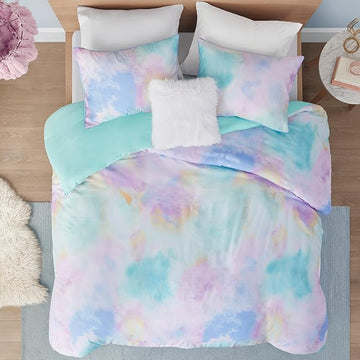 Intelligent Design Duvet Cover King Bedding Sets for Girls & Boys Watercolor Tie Dye Twin Duvet Cover Set Kids, Microfiber King Size Duvet Cover Set, Pillow Cassiopeia, King/Cal King Pink/Blue 4 Piece