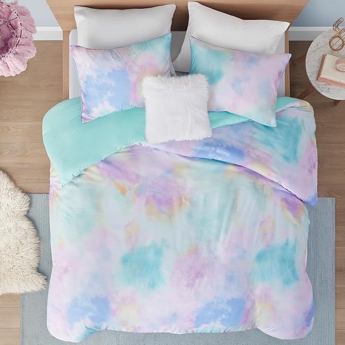 Intelligent Design Duvet Cover King Bedding Sets for Girls & Boys Watercolor Tie Dye Twin Duvet Cover Set Kids, Microfiber King Size Duvet Cover Set, Pillow Cassiopeia, King/Cal King Pink/Blue 4 Piece