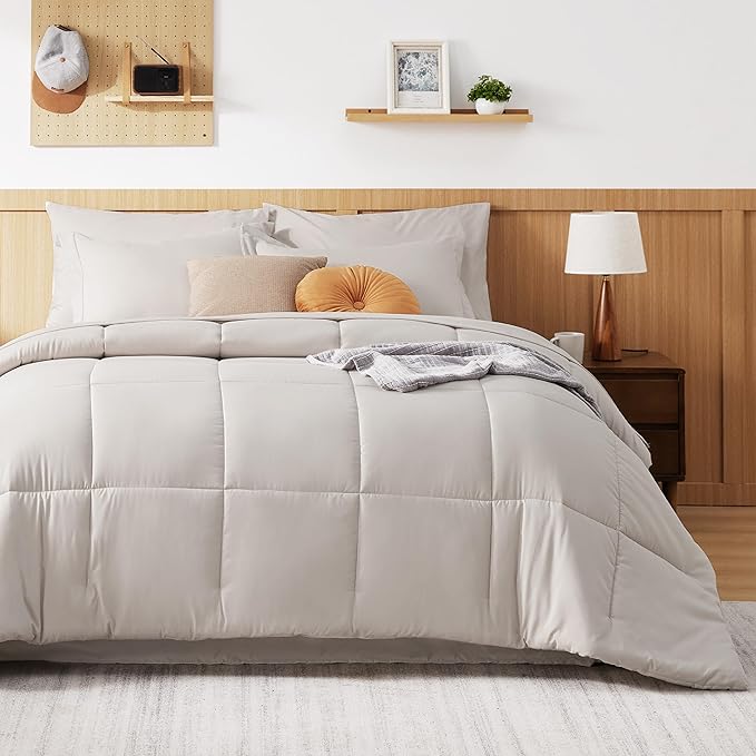 Bedsure Beige King Size Comforter Set - 7 Pieces Solid King Bed in a Bag, King Bed Set Beige with Comforters, Sheets, Pillowcases & Shams