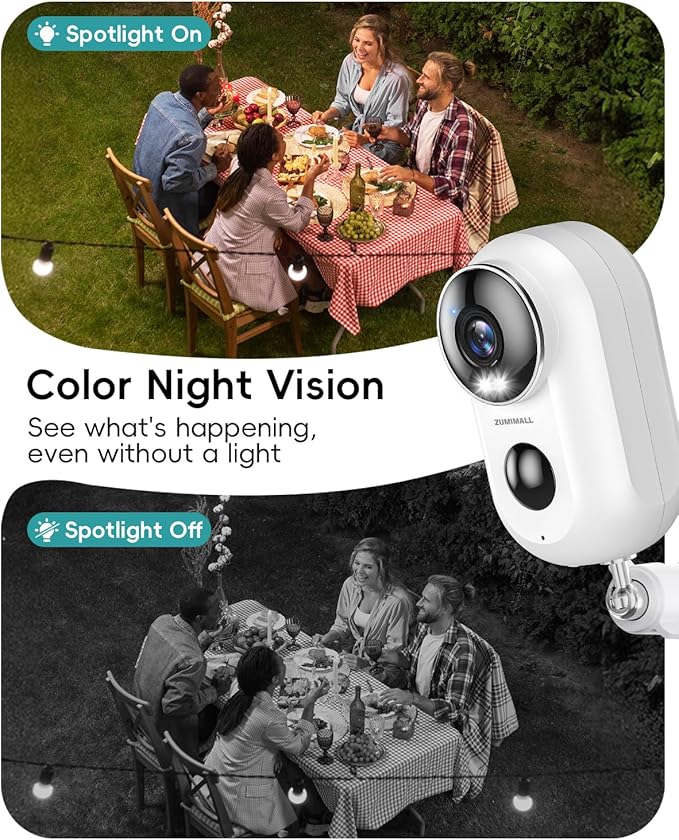 ZUMIMALL Security Cameras Wireless Outdoor, 4 Packs, 2K Cameras for Home Security, Outdoor/Indoor Camera Battery Powered, 2.4G WiFi, Magnetic Mount,3MP Color Night Vision/Siren/PIR/AI/Cloud/Alexa