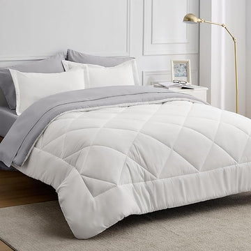 Bedsure Ivory King Size Comforter Set - 7 Pieces Reversible King Bed in a Bag, King Bed Set Ivory and Grey with Comforters, Sheets, Pillowcases & Shams
