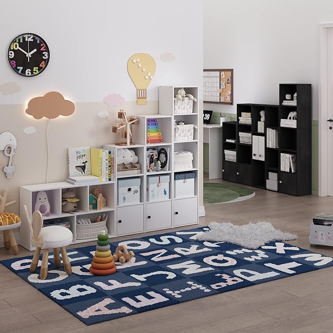Furinno Luder Shelf Bookcase with 1 Door Storage Cabinet, White, 5-Cube with Cabinet